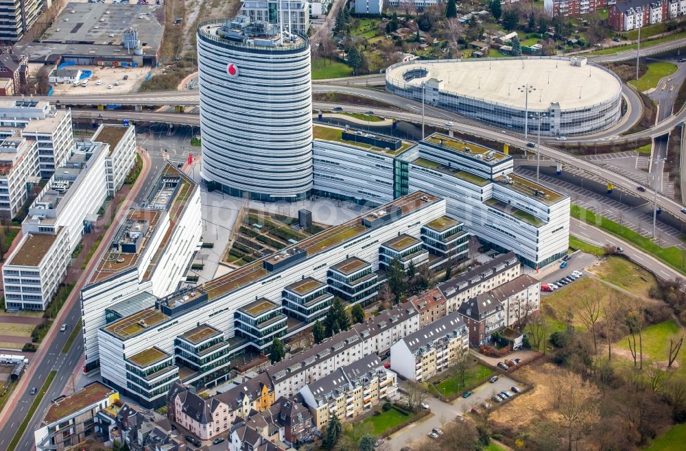 Düsseldorf from the bird's eye view: Administration building of the company Vodafone Conpus on Ferdinand-Braun-Platz in the district Stadtbezirk 4 in Duesseldorf in the state North Rhine-Westphalia