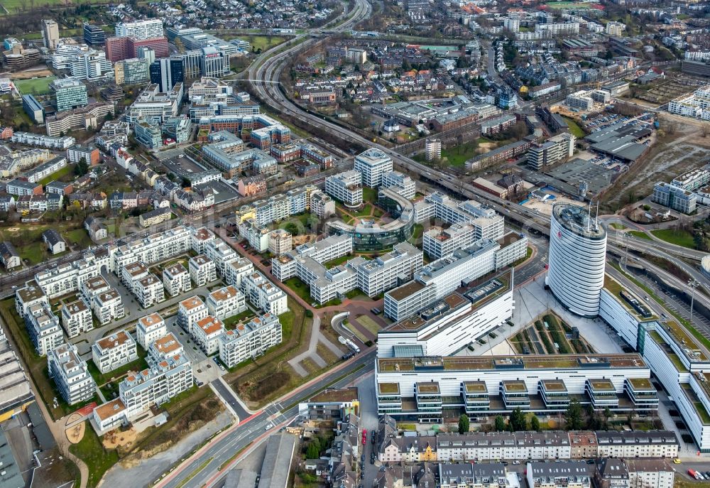 Aerial image Düsseldorf - Administration building of the company Vodafone Conpus on Ferdinand-Braun-Platz in the district Stadtbezirk 4 in Duesseldorf in the state North Rhine-Westphalia