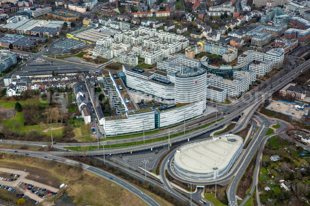 Aerial photograph Düsseldorf - Administration building of the company Vodafone Conpus on Ferdinand-Braun-Platz in the district Stadtbezirk 4 in Duesseldorf in the state North Rhine-Westphalia