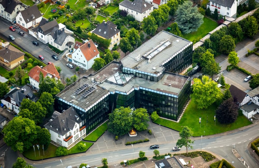 Warstein from above - Administration building of the company Warsteiner Brauerei in Warstein in the state North Rhine-Westphalia