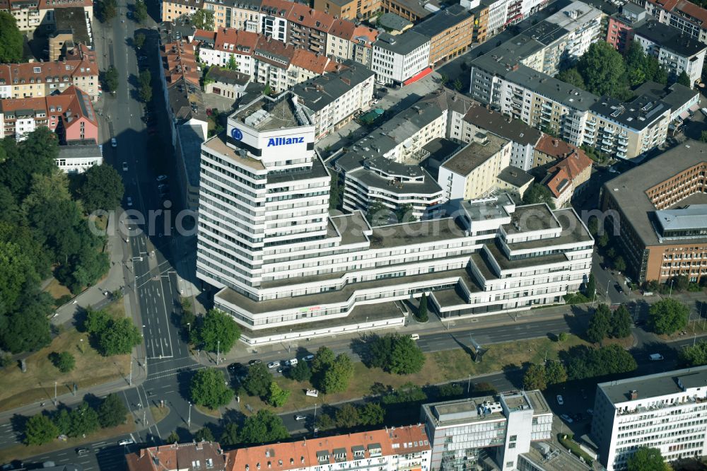 Hannover from above - Office and administration buildings of the insurance company of Allianz AG on street Lange Laube in the district Mitte in Hannover in the state Lower Saxony, Germany