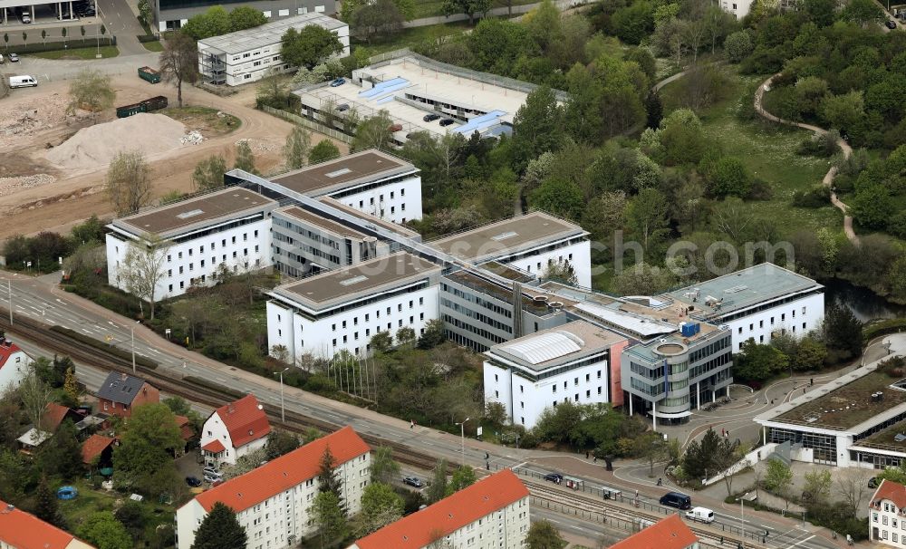 Erfurt from above - Office and administration buildings of the insurance company Deutsche Rentenversicherung Mitteldeutschland along the Kranichfelder Strasse on Lucas-Cranach-Platz in Erfurt in the state Thuringia, Germany