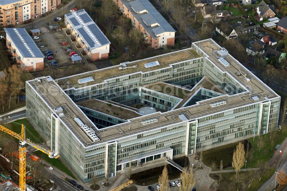 Hamburg from above - Office and administration buildings of the insurance company Deutsche Rentenversicherung Nord on Friedrich-Ebert-Donm in the district Farmsen - Berne in Hamburg, Germany