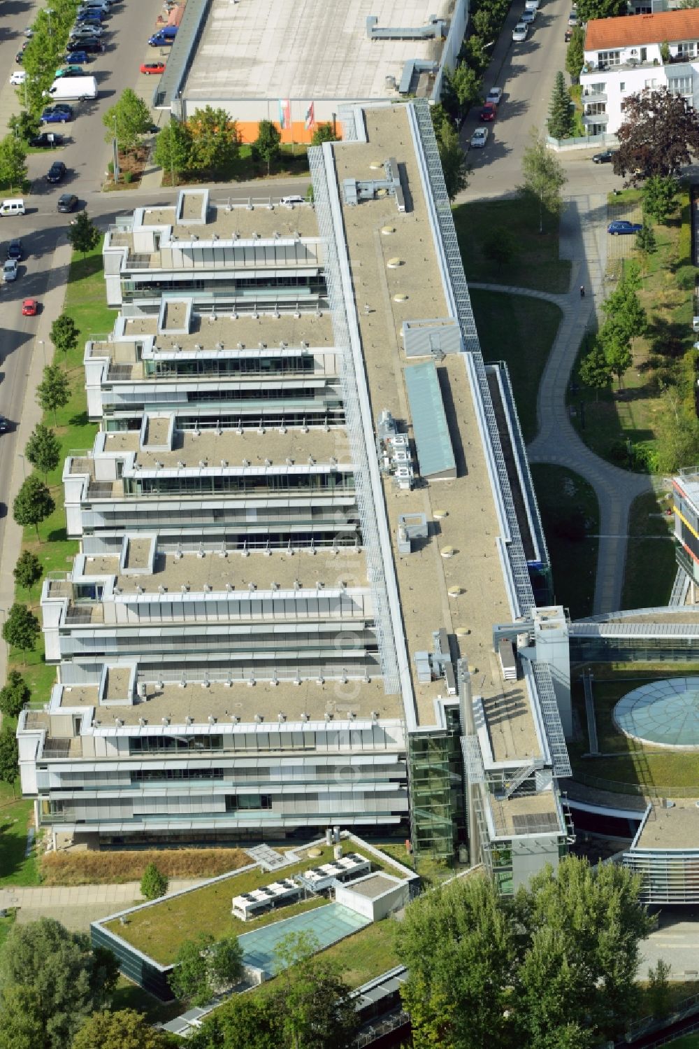 Augsburg from above - Office and administration buildings of the insurance company Deutsche Rentenversicherung Schwaben on Dieselstrasse in Augsburg in the state Bavaria