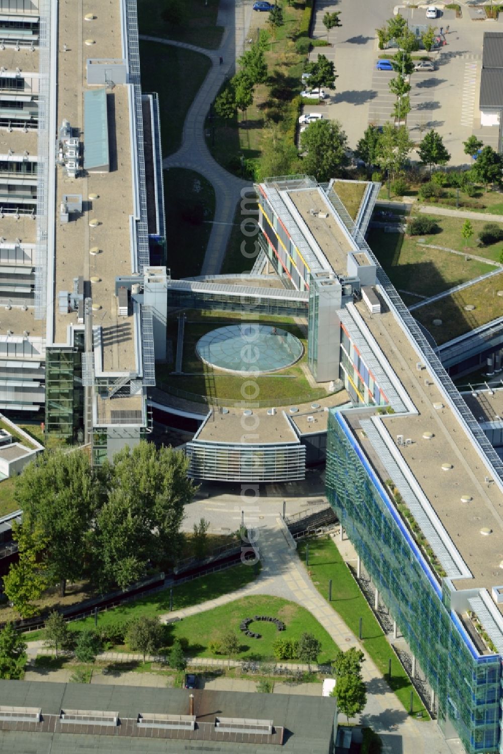 Augsburg from the bird's eye view: Office and administration buildings of the insurance company Deutsche Rentenversicherung Schwaben on Dieselstrasse in Augsburg in the state Bavaria