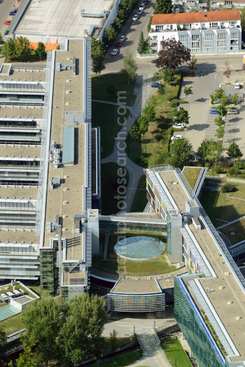 Aerial image Augsburg - Office and administration buildings of the insurance company Deutsche Rentenversicherung Schwaben on Dieselstrasse in Augsburg in the state Bavaria