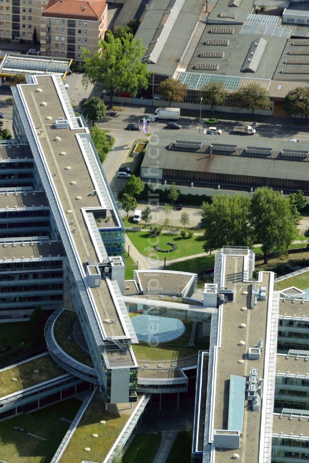 Aerial photograph Augsburg - Office and administration buildings of the insurance company Deutsche Rentenversicherung Schwaben on Dieselstrasse in Augsburg in the state Bavaria