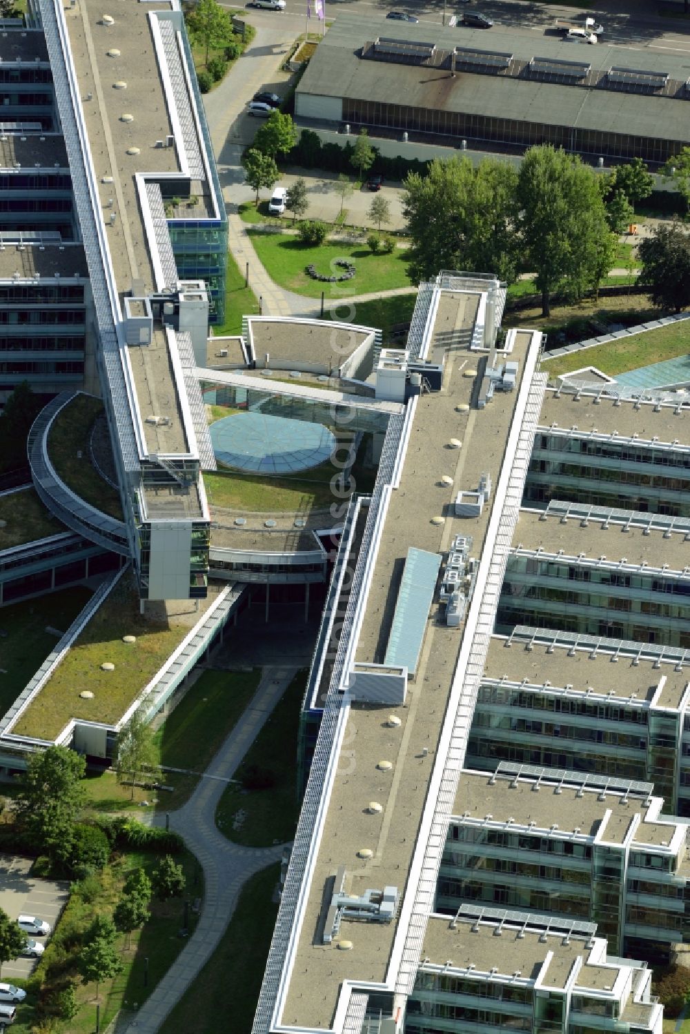 Augsburg from the bird's eye view: Office and administration buildings of the insurance company Deutsche Rentenversicherung Schwaben on Dieselstrasse in Augsburg in the state Bavaria