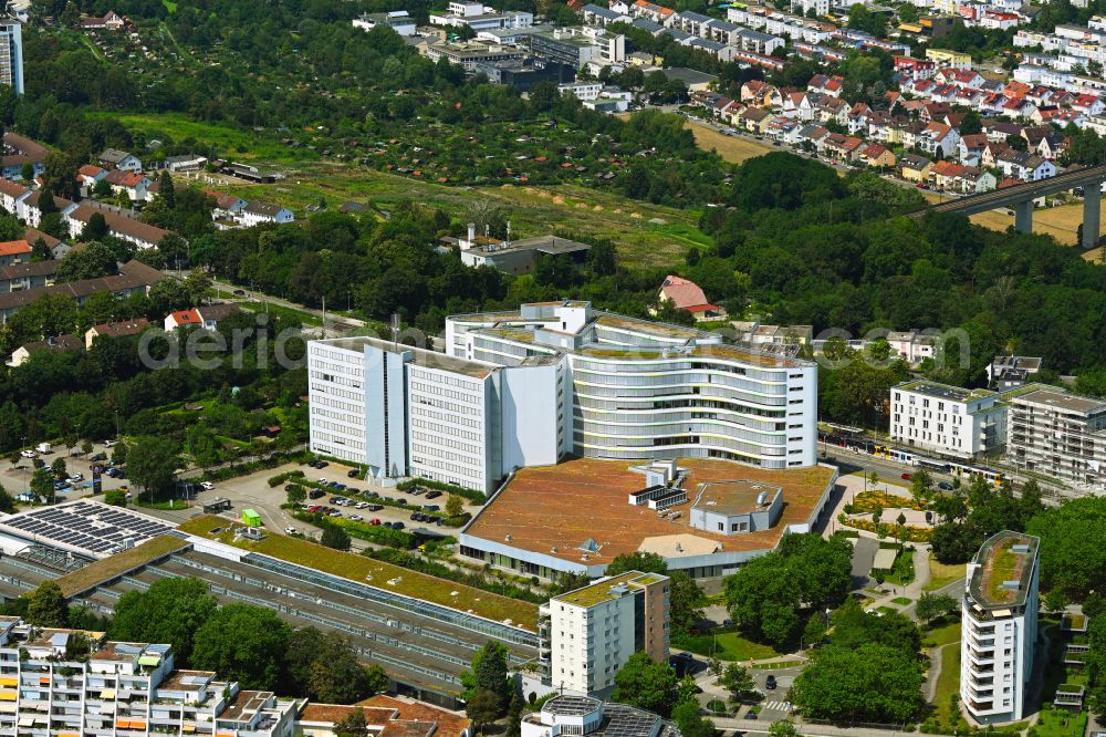 Stuttgart from above - Office and administration buildings of the insurance company Deutsche Rentenversicherung on street Adalbert-Stifter-Strasse in the district Freiberg in Stuttgart in the state Baden-Wuerttemberg, Germany