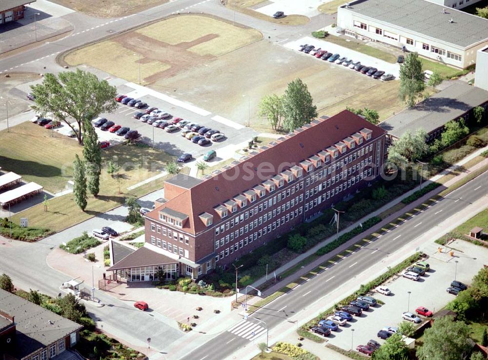 Schwarzheide / Brandenburg from the bird's eye view: Verwaltungsgebäude auf dem Werksgelände der BASF - Schwarzheide .