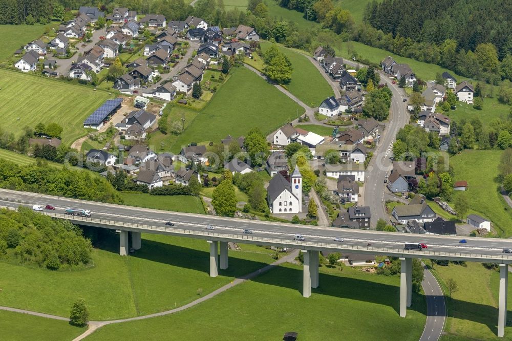 Aerial image Bleche - Routing and lanes in the course of the motorway bridge structure of the BAB A 45 - Talbruecke Bleche of Sauerlandlinie in Bleche in the state North Rhine-Westphalia, Germany