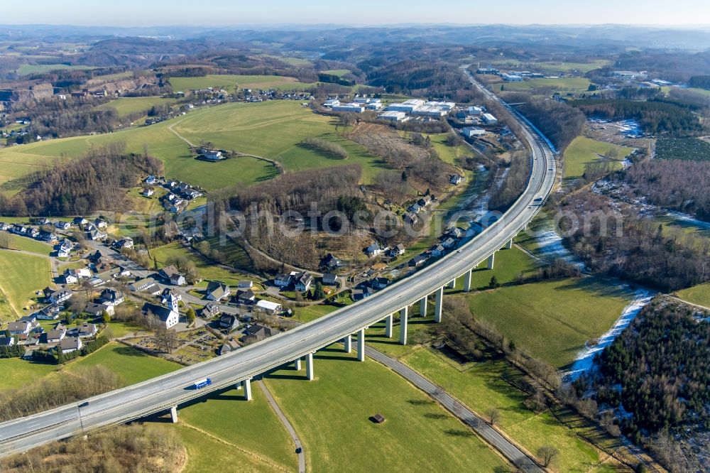 Aerial image Bleche - Routing and lanes in the course of the motorway bridge structure of the BAB A 45 - Talbruecke Bleche of Sauerlandlinie in Bleche in the state North Rhine-Westphalia, Germany