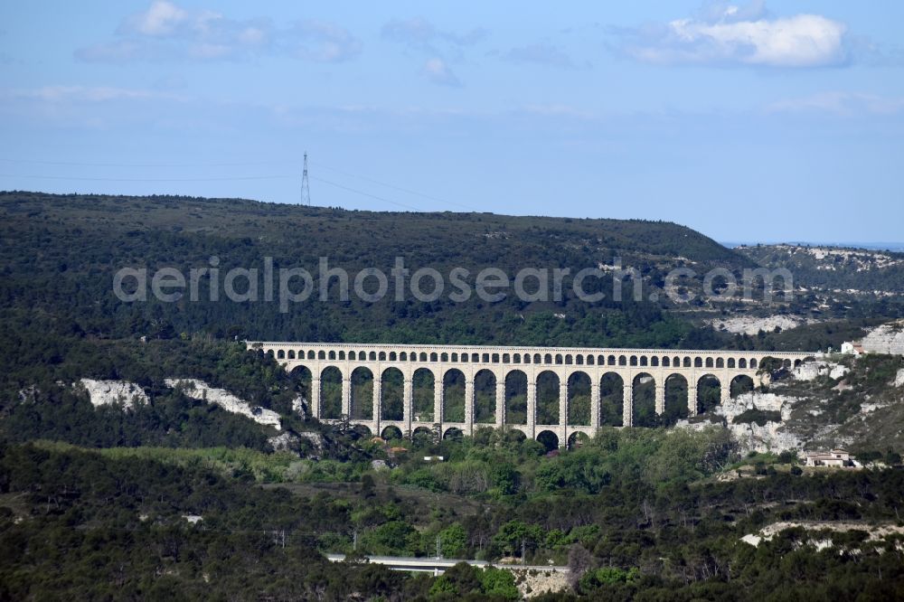 Aix-en-Provence from above - Viaduct of the railway bridge structure to route the railway tracks in Aix-en-Provence in Provence-Alpes-Cote d'Azur, France