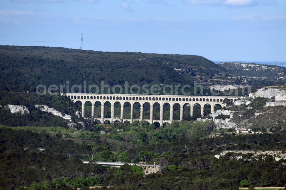 Aix-en-Provence from the bird's eye view: Viaduct of the railway bridge structure to route the railway tracks in Aix-en-Provence in Provence-Alpes-Cote d'Azur, France