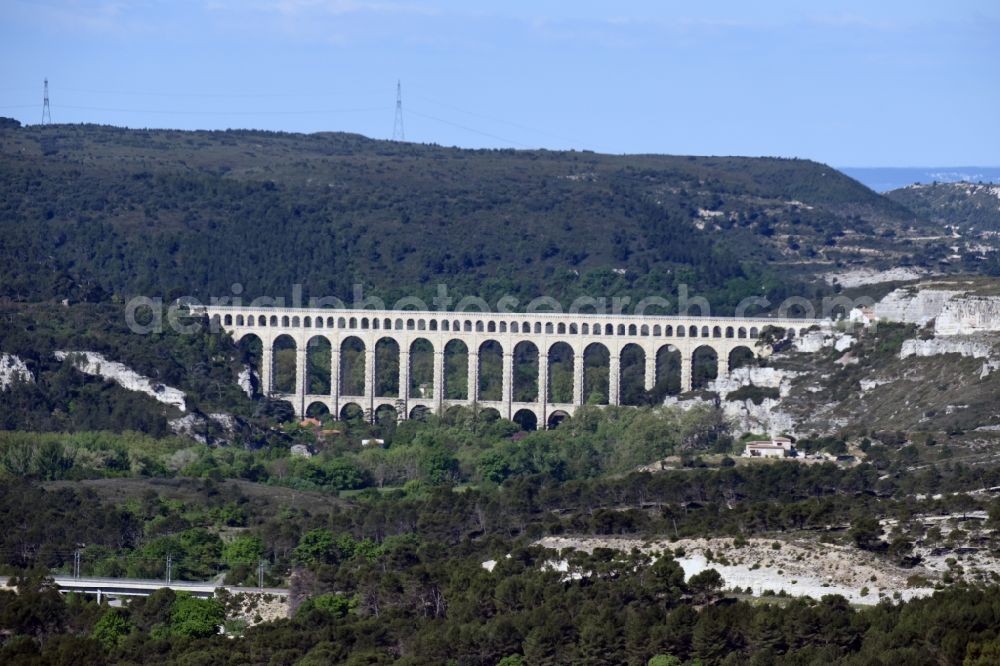 Aix-en-Provence from above - Viaduct of the railway bridge structure to route the railway tracks in Aix-en-Provence in Provence-Alpes-Cote d'Azur, France