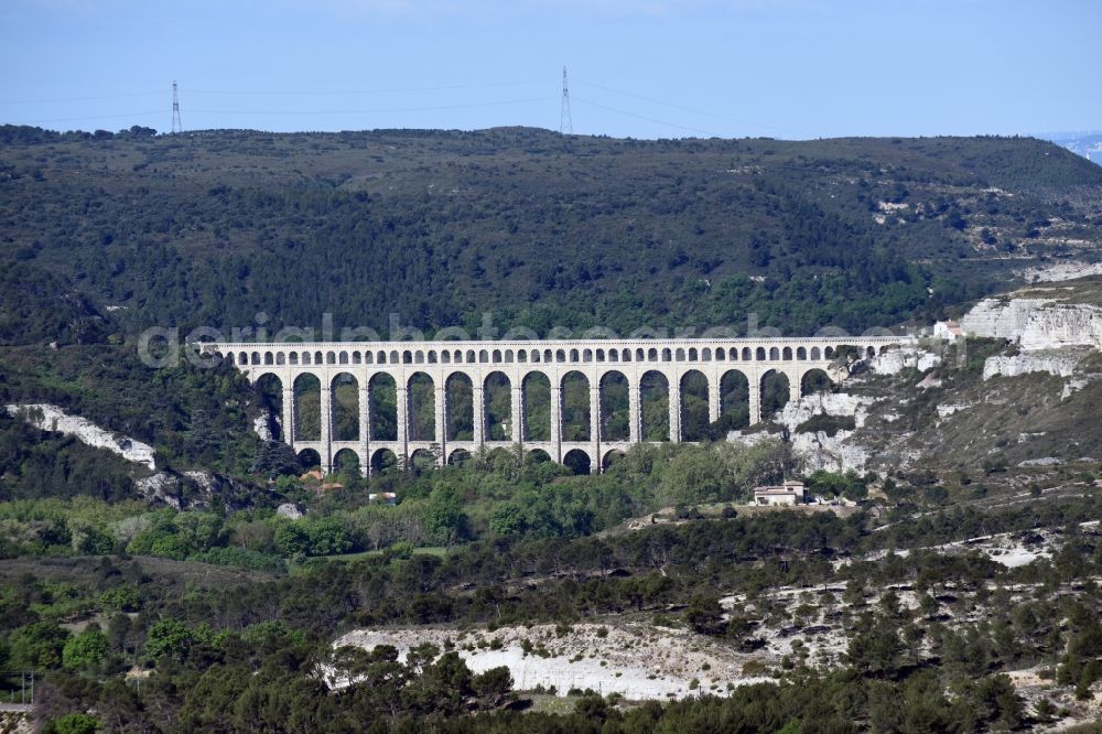 Aix-en-Provence from the bird's eye view: Viaduct of the railway bridge structure to route the railway tracks in Aix-en-Provence in Provence-Alpes-Cote d'Azur, France