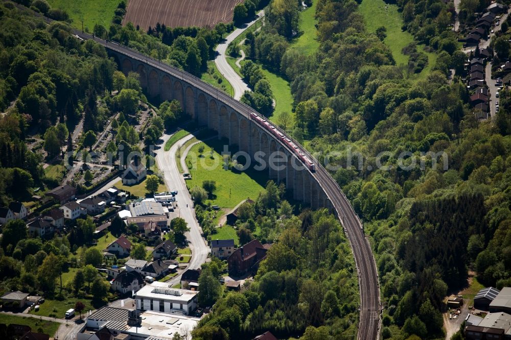 Altenbeken from above - Viaduct of the railway bridge structure to route the railway tracks in Altenbeken in the state North Rhine-Westphalia, Germany