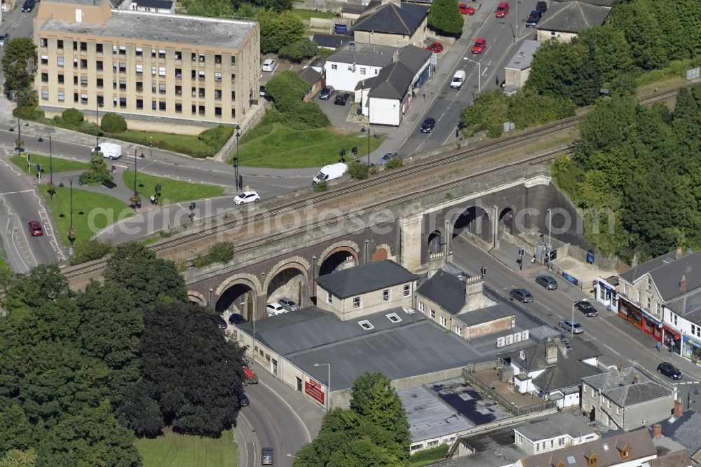 Chippenham from above - Viaduct of the railway bridge structure to route the railway tracks in Chippenham in England, United Kingdom