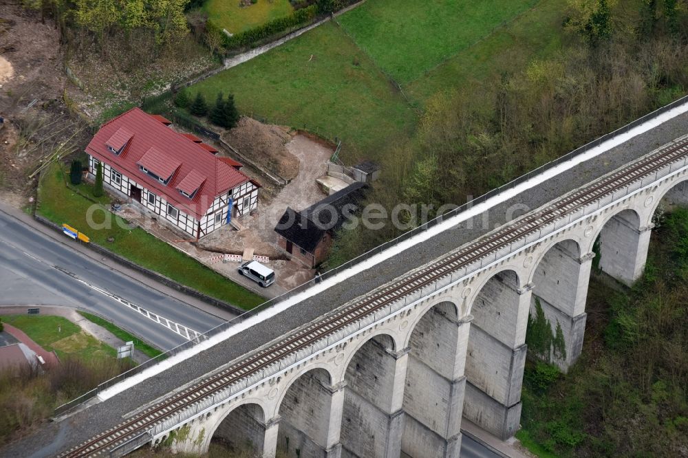 Aerial image Greene - Viaduct of the railway bridge structure to route the railway tracks in Greene in the state Lower Saxony