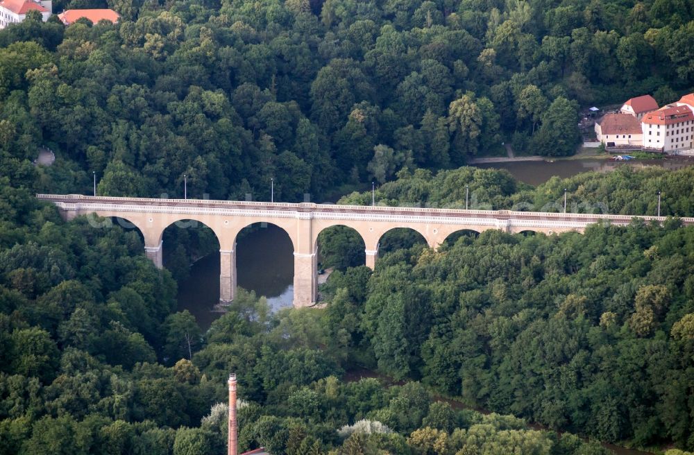 Görlitz from the bird's eye view: Viaduct of the railway bridge structure to route the railway tracks in Goerlitz in the state Saxony, Germany