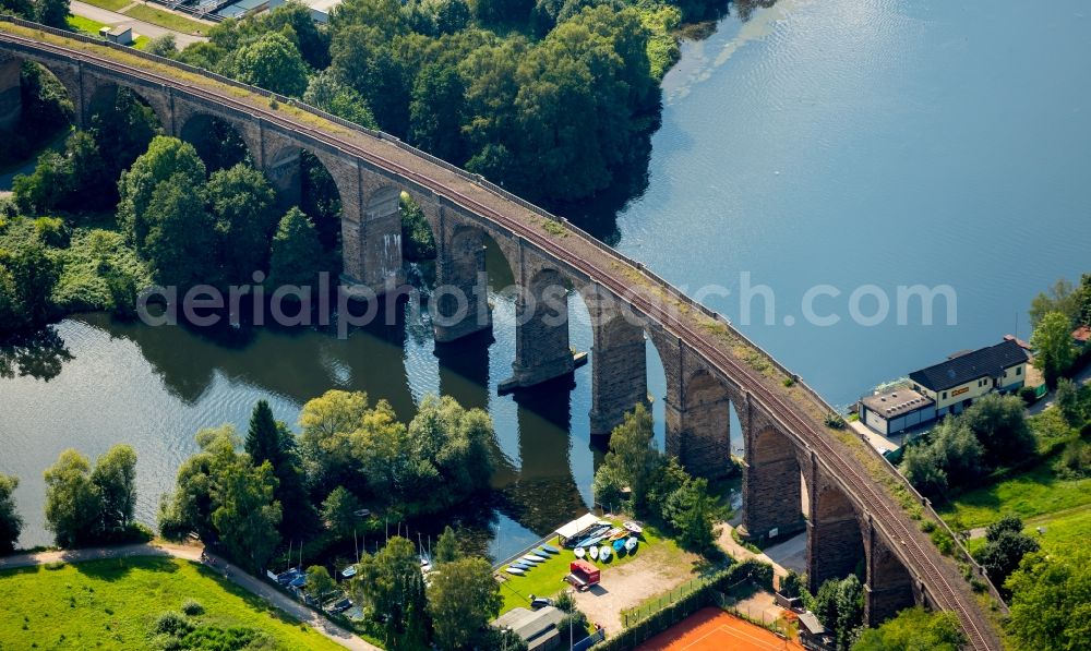 Aerial image Herdecke - Viaduct of the railway bridge structure to route the railway tracks in Herdecke in the state North Rhine-Westphalia