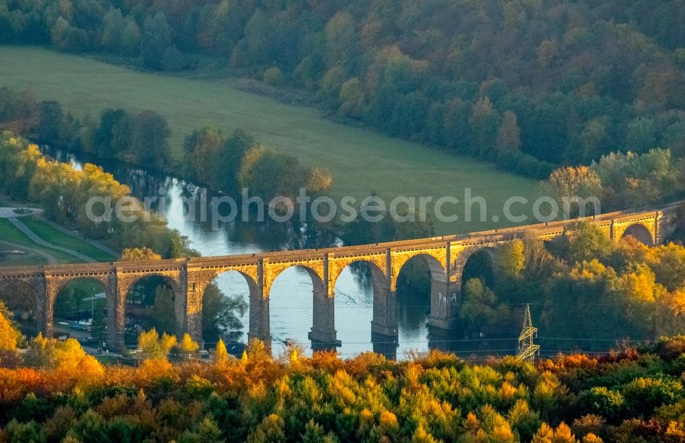 Aerial photograph Hagen - Viaduct of the railway bridge structure to route the railway tracks in Herdecke in the state North Rhine-Westphalia