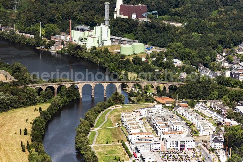 Aerial photograph Herdecke - Viaduct of the railway bridge structure to route the railway tracks in Herdecke in the state North Rhine-Westphalia, Germany