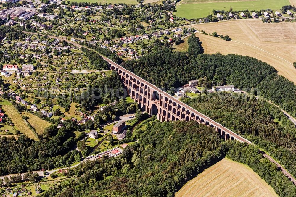 Aerial image Netzschkau - Viaduct of the railway bridge structure to route the railway tracks in Netzschkau in the state Saxony, Germany