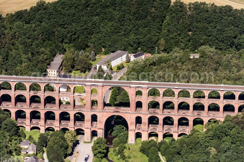 Aerial image Netzschkau - Viaduct of the railway bridge structure to route the railway tracks in Netzschkau in the state Saxony, Germany