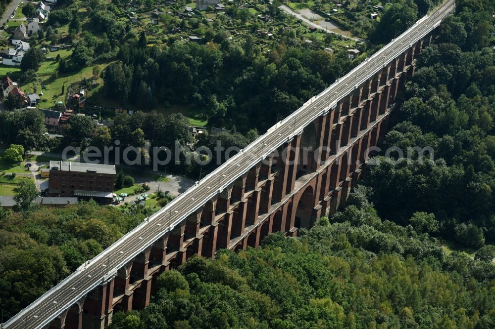 Aerial image Netzschkau - Viaduct of the railway bridge structure to route the railway tracks in Netzschkau in the state Saxony, Germany