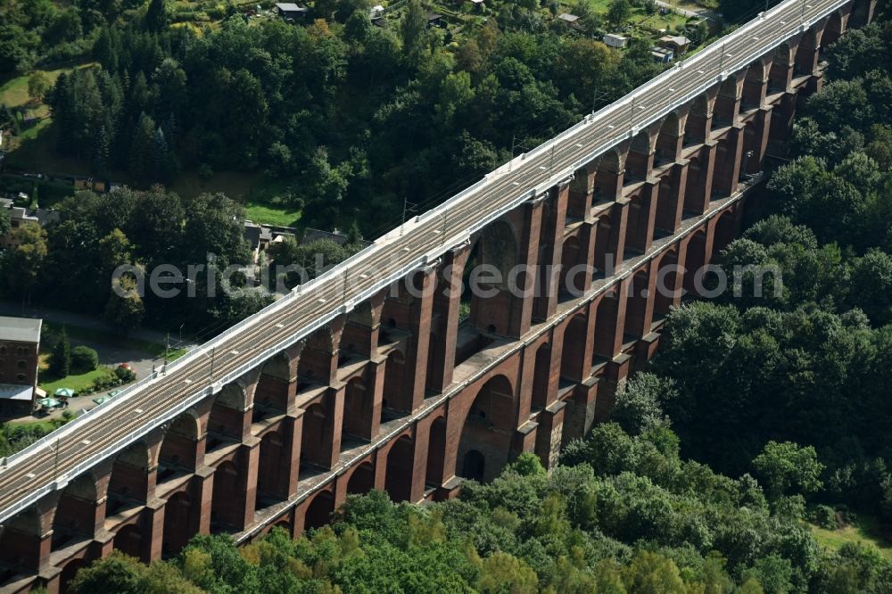 Aerial photograph Netzschkau - Viaduct of the railway bridge structure to route the railway tracks in Netzschkau in the state Saxony, Germany