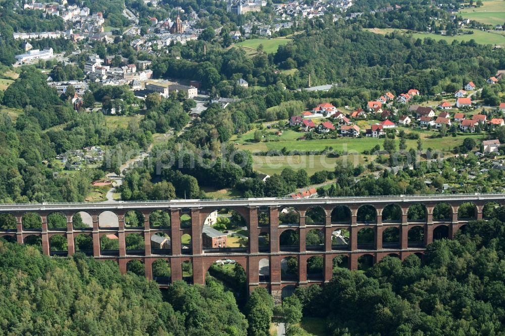 Aerial image Netzschkau - Viaduct of the railway bridge structure to route the railway tracks in Netzschkau in the state Saxony, Germany