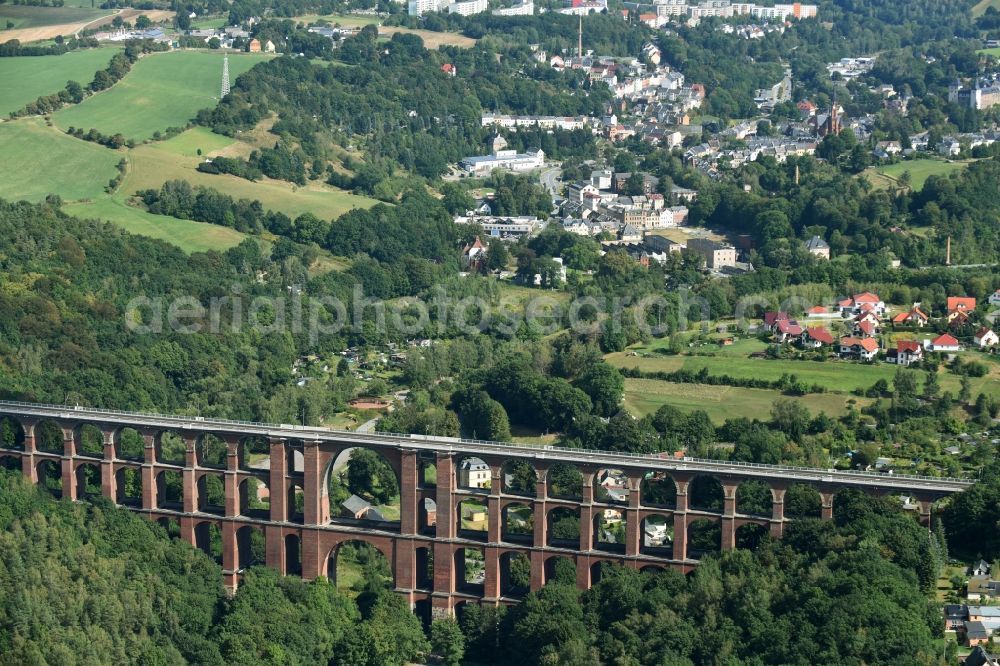 Aerial photograph Netzschkau - Viaduct of the railway bridge structure to route the railway tracks in Netzschkau in the state Saxony, Germany