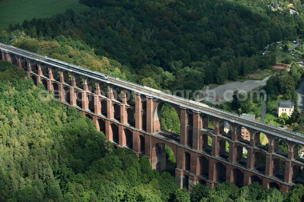 Aerial image Netzschkau - Viaduct of the railway bridge structure to route the railway tracks in Netzschkau in the state Saxony, Germany