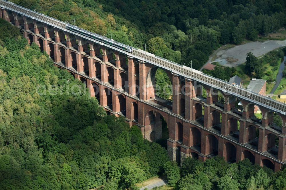 Aerial photograph Netzschkau - Viaduct of the railway bridge structure to route the railway tracks in Netzschkau in the state Saxony, Germany