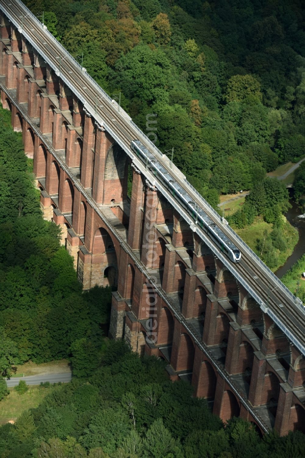 Aerial image Netzschkau - Viaduct of the railway bridge structure to route the railway tracks in Netzschkau in the state Saxony, Germany