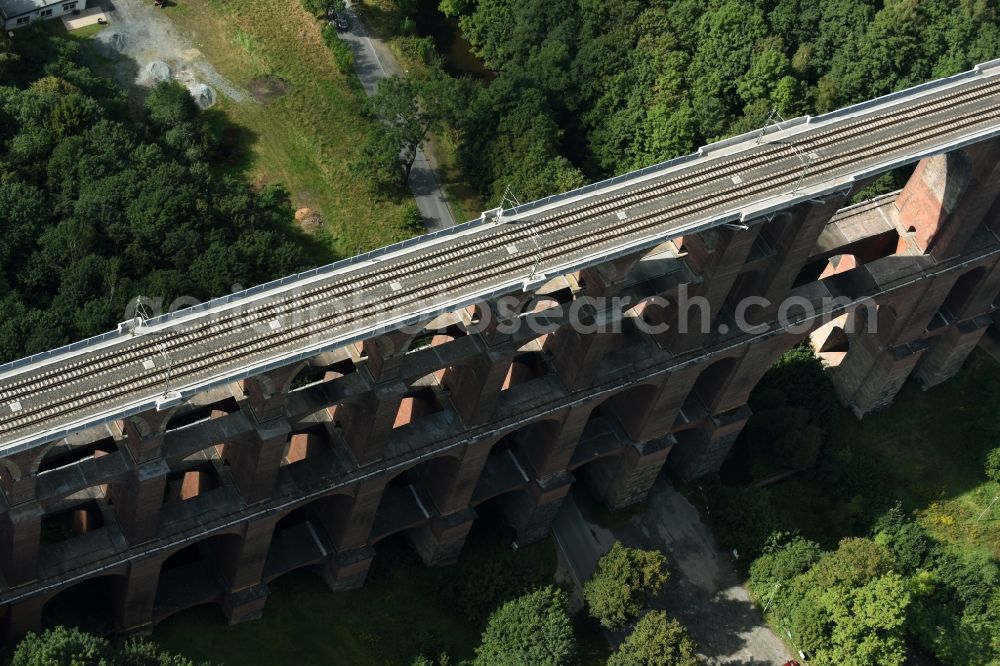 Netzschkau from the bird's eye view: Viaduct of the railway bridge structure to route the railway tracks in Netzschkau in the state Saxony, Germany