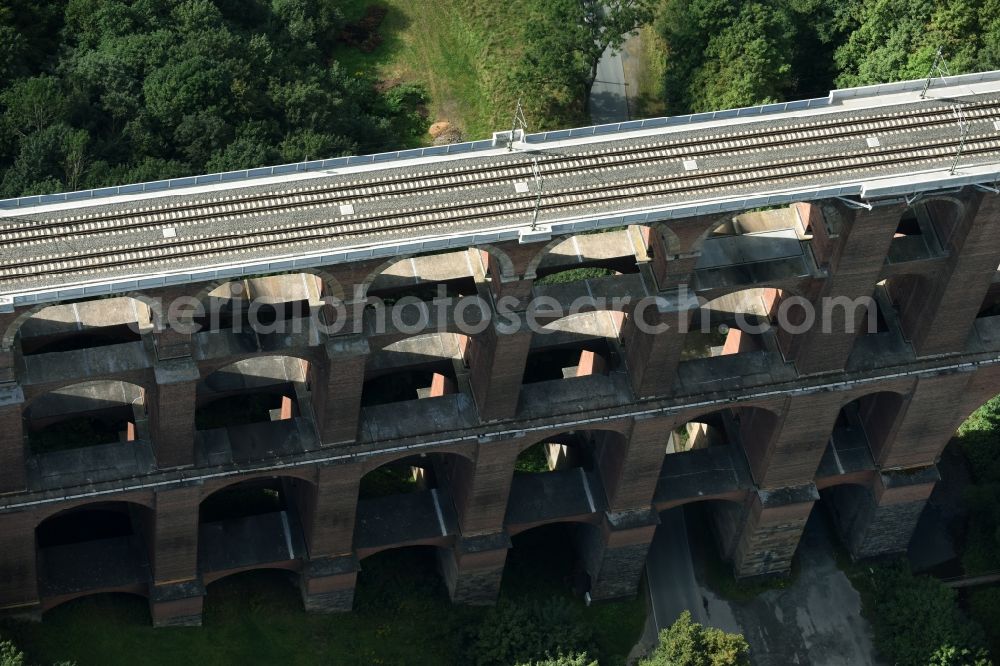 Aerial image Netzschkau - Viaduct of the railway bridge structure to route the railway tracks in Netzschkau in the state Saxony, Germany