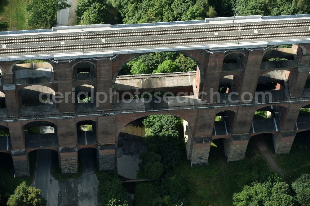 Aerial photograph Netzschkau - Viaduct of the railway bridge structure to route the railway tracks in Netzschkau in the state Saxony, Germany