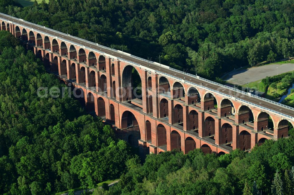 Aerial photograph Netzschkau - Viaduct of the railway bridge structure to route the railway tracks on street Brueckenstrasse in Netzschkau Vogtland in the state Saxony, Germany