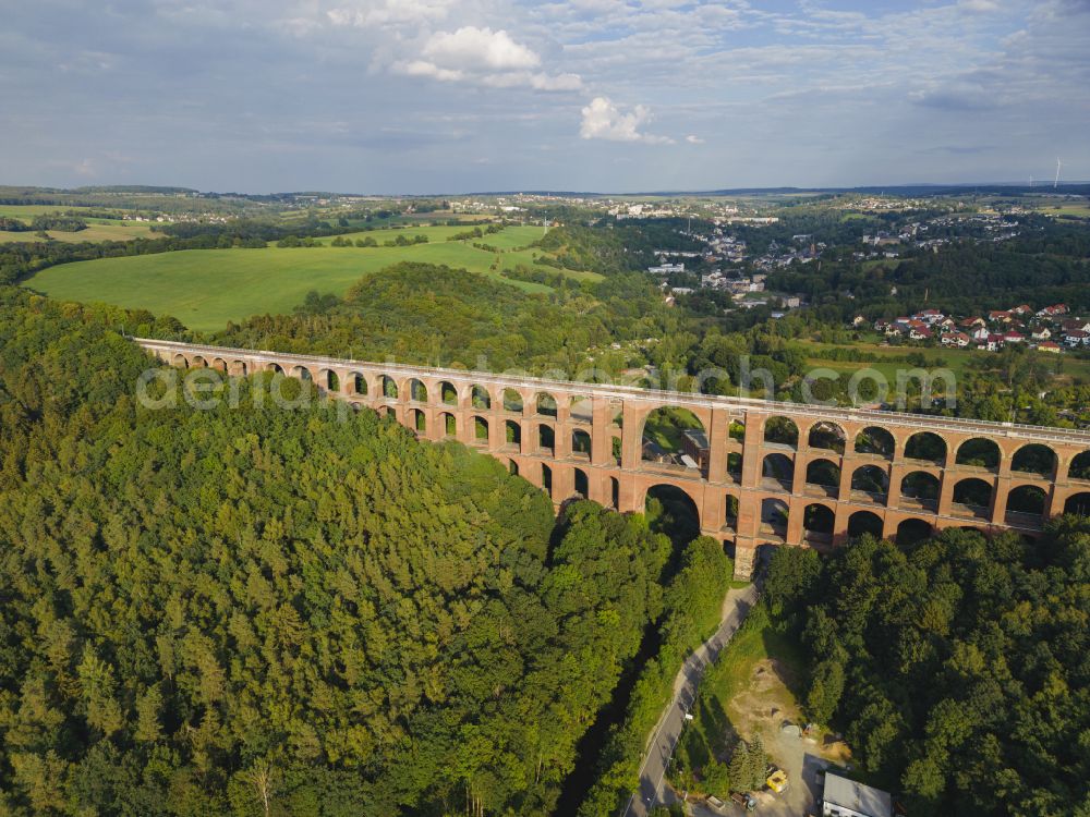 Netzschkau from the bird's eye view: Viaduct of the railway bridge structure to route the railway tracks in Netzschkau in the state Saxony, Germany