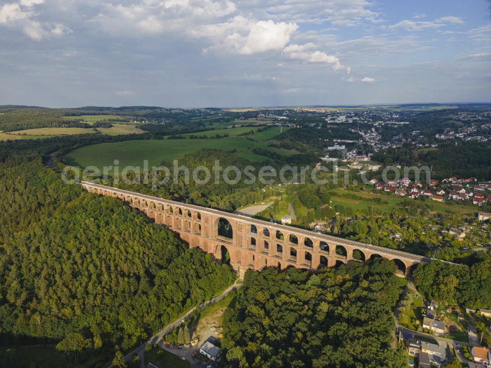 Aerial image Netzschkau - Viaduct of the railway bridge structure to route the railway tracks in Netzschkau in the state Saxony, Germany