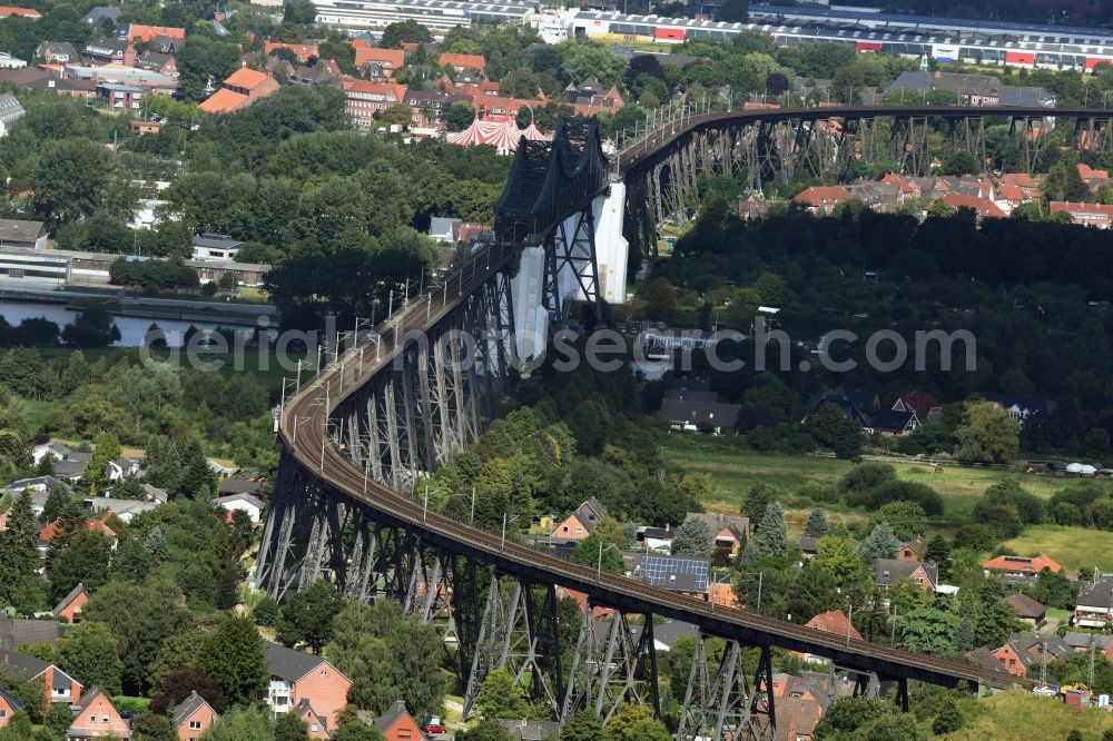 Aerial image Osterrönfeld - Viaduct of the railway bridge structure to route the railway tracks in Osterroenfeld in the state Schleswig-Holstein