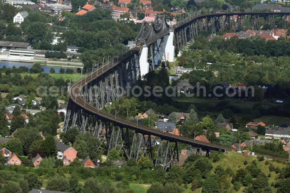 Aerial image Osterrönfeld - Viaduct of the railway bridge structure to route the railway tracks in Osterroenfeld in the state Schleswig-Holstein