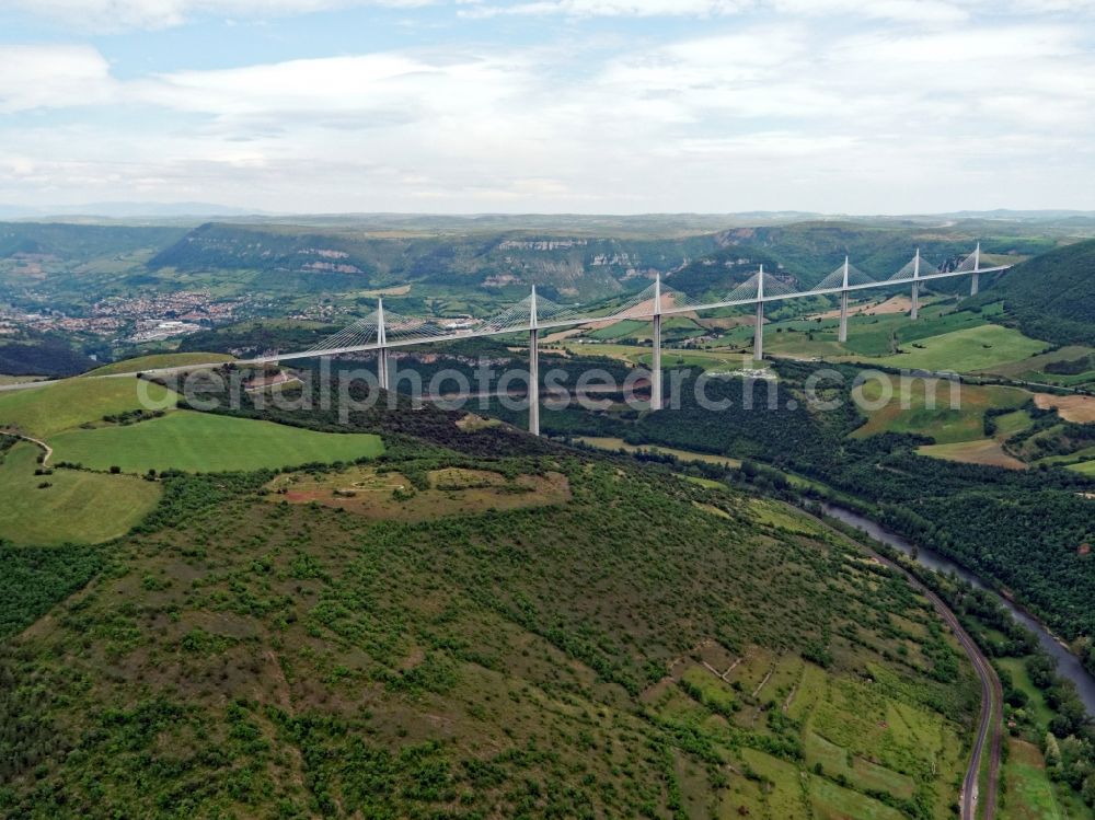 Aerial photograph Midi-Pyrénées - Viaduct of the expressway A75 motorway bridge Millau Viaduc de Millau in Midi-Pyrénées in Frankreich