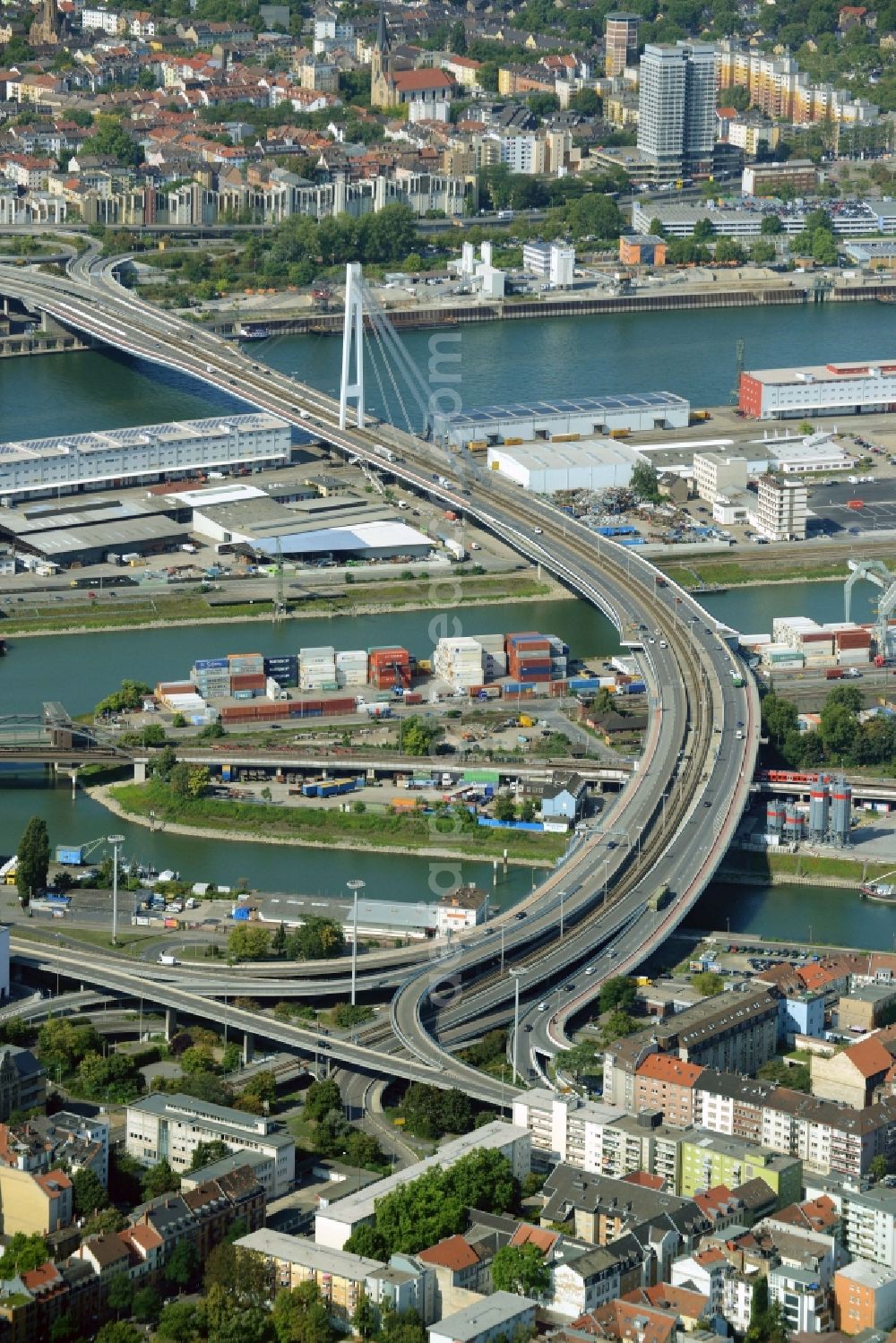 Mannheim from above - Viaduct of the expressway B44 in Mannheim in the state Baden-Wuerttemberg