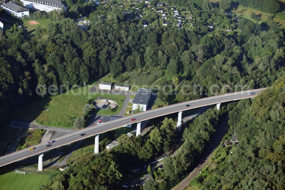 Aue from the bird's eye view: Viaduct of the expressway Chemnitzer street in Aue in the state Saxony