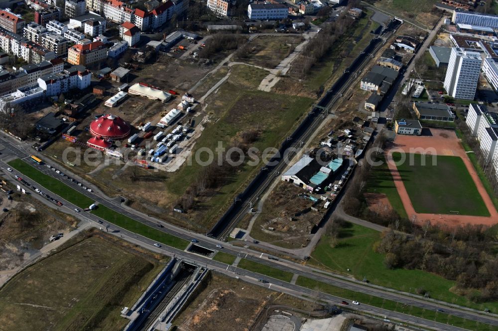 Aerial image Leipzig - Viaduct of the expressway Kurt-Eisener-Strasse in Leipzig in the state Saxony, Germany