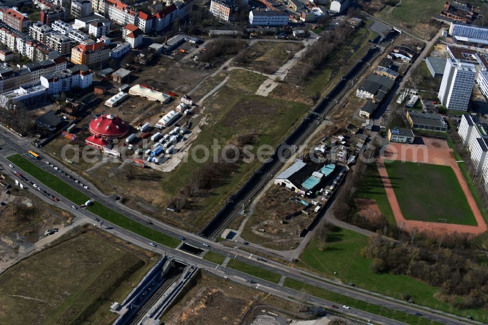 Aerial photograph Leipzig - Viaduct of the expressway Kurt-Eisener-Strasse in Leipzig in the state Saxony, Germany