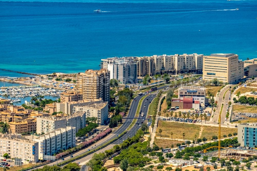 Aerial image Palma - Viaduct of the expressway Ma-19 in the district Llevant de Palma District in Palma in Balearic island of Mallorca, Spain